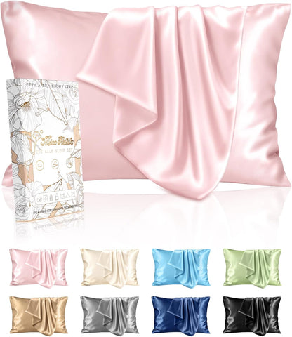 Miss Adola Silk Pillowcase 2 Pack - Pillow Cases Queen Set of 2 Size 20" x 30" for Hair and Skin Smooth Soft Breathable with Hidden Zipper Cooling Pillow Covers for Sleeping Women, Coral