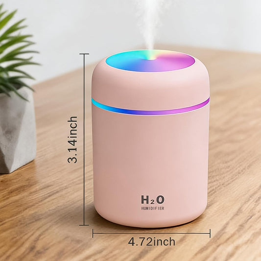 300ml USB Cool Mist Small Humidifier with Colorful Lights,Portable Mini Humidifier, Perfect for Bedroom, Office, Plants, travel & Car, Pink