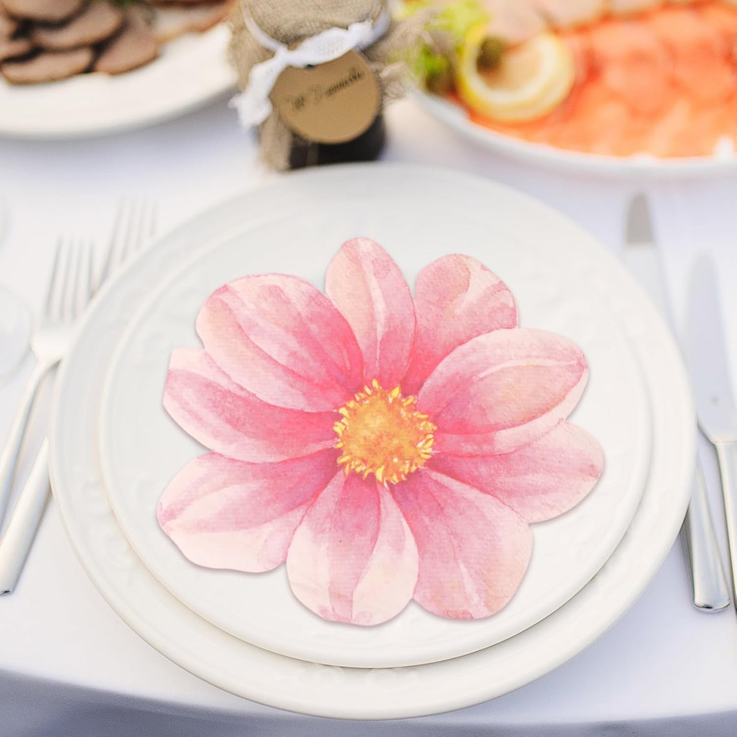 Qilery 100 Pcs Flower Shaped Napkins Disposable Floral Paper Napkins Summer Decorative Flower Tableware for Wedding Bridal Baby Shower Spring Birthday Dinner Party Decor(Pink)
