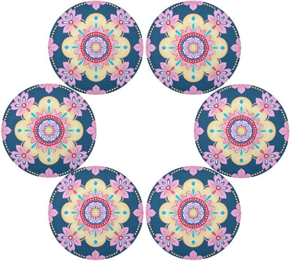 Cherry Blossom Boho Pattern Blue Peach table placemat round placemats heat resistant waterproof toddlers porta platos para mesa 15.4x15.4in set of 6