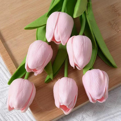 Pink Faux Tulips Real Touch (20 Pcs) - 13.5 Inch Premium PU Artificial Flowers for Mother's Day, Spring & Easter Home Decor, Wedding Bouquet