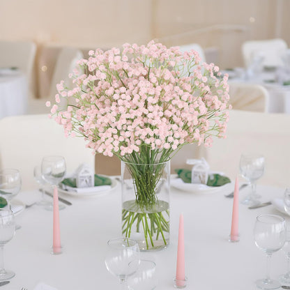 12PCS Pink Babys Breath Artificial Flowers, 24inch Faux Gypsophila Bouquet Real Touch Fake Babys Breath Flowers for Floral Arrangements Wedding Centerpieces Tables Decorations (Pink)