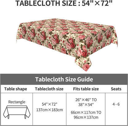 Victorian Rose Pink Flower Rectangle Tablecloth, Drop Shapes Table Cloth Dining Table Cover for Kitchen Restaurant Party Buffet Picnic, 52x70 Inch