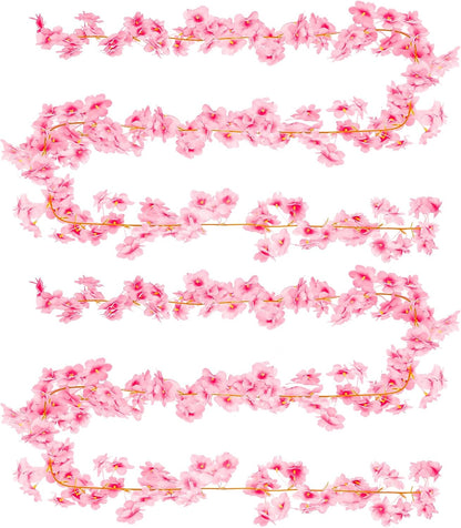 2Pcs 11.8ft Cherry Blossom Garland, Artificial Pink Flower Garland, Hanging Silk Cherry Blossom Sakura Vine, Pink Fake Vines for Wedding Party Valentine Japanese Home Decor(Pink)