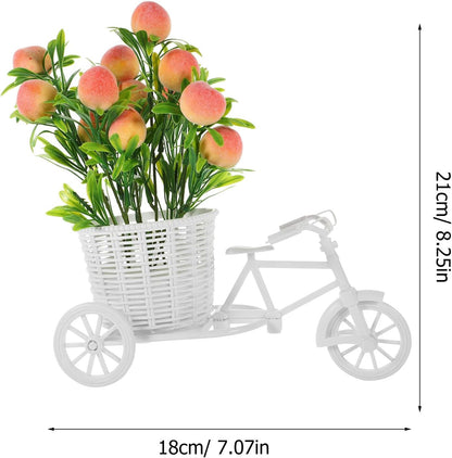 Beaupretty Artificial Peach Flowers and Bike Basket Set, Small Faux Floral Centerpiece with Plastic Pot, Wedding and Party Decor for Table Display