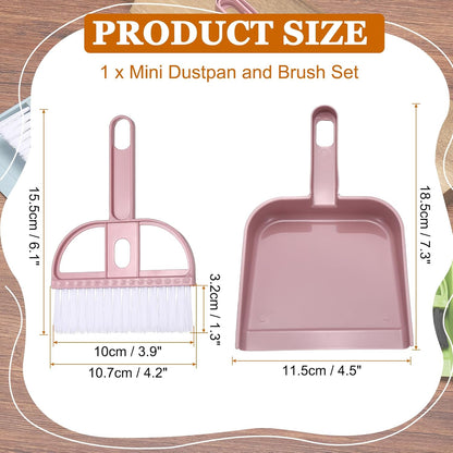 uxcell Mini Dustpan and Brush Set, Small Broom and Dustpan Set for Home Office Tabletops Sofas Keyboards Cleaning, Pink