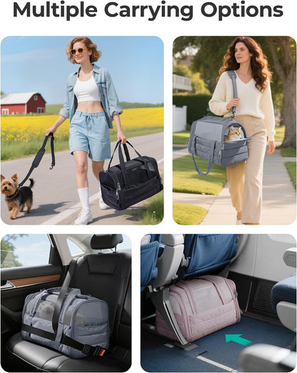 BAGSMART Cat Carrier: Soft-Sided Pet Carrier for Small Medium Cats Dogs Puppy Quilted Collapsible Puffy Travel Bag Up to 20 Lbs Pink