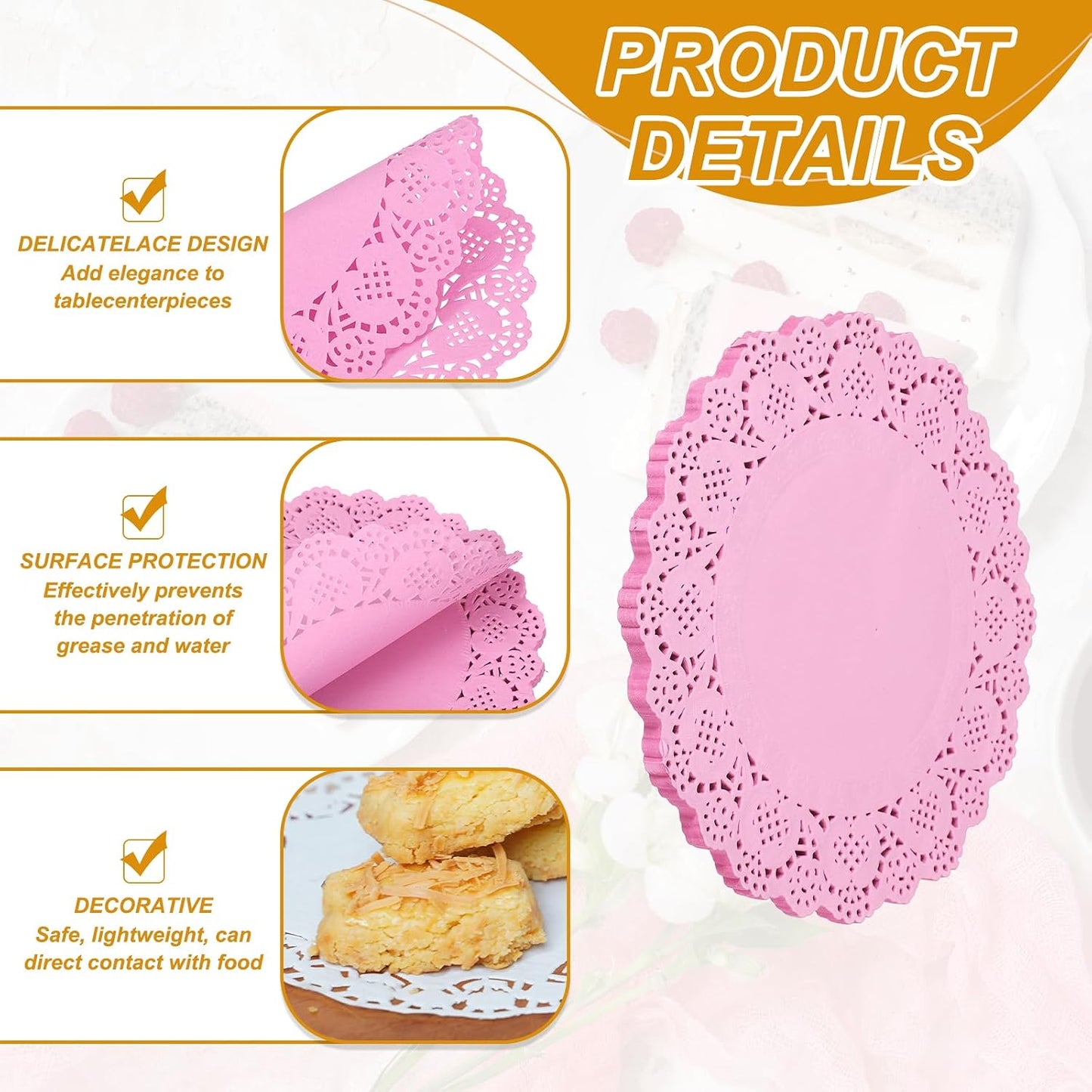 uxcell 100Pcs Paper Doilies, 10.5" Lace Doilies Round Paper Placemats for Dessert Cake Wedding Birthday Party Decorations Sandwiches Restaurants, Pink