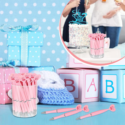 Outus 48 Pcs Pink Baby Shower Pens Bulk Ballpoint Pens It's a Girl Favors Supplies for Guests Baby Shower Birth Announcement Gifts