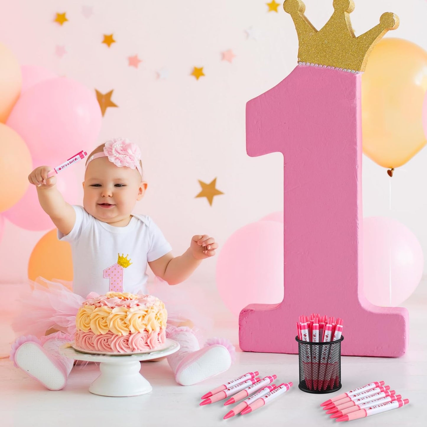 Aodaer 48 Pieces It's a Girl Baby Shower Ballpoint Pens, Pink Retractable Gel Pen with Soft Grip, Comfortable Black Ink Pens for Girls Baby Shower Favors Party Guests Gifts