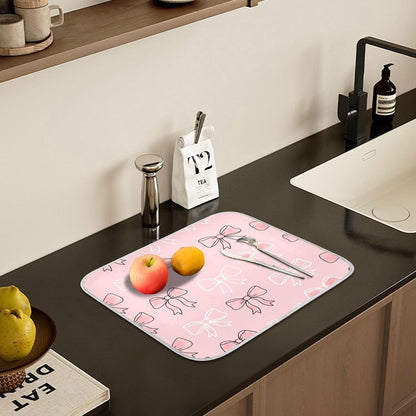 Watercolor Bows Pink Dish Drying Mat for Kitchen Counter Absorbent Microfiber Small Drying Pad Dish mats for Kitchen Countertops 16 x 18 Inch