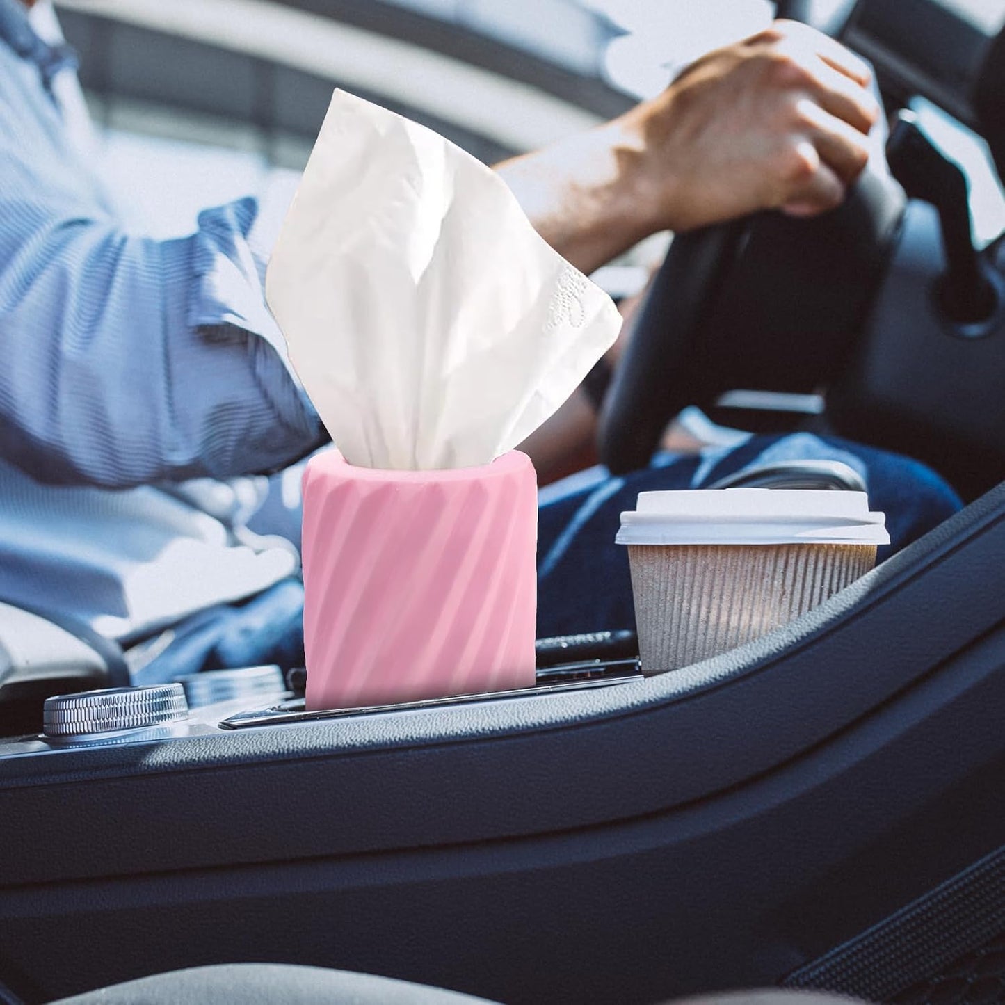 Car Cup Holder Tissue with 3 Pack Facial Tissues, Car Tissues Cylinder, Refillable Round Travel Tissue Tube for Vehicle, Office, Home Use (Pink)