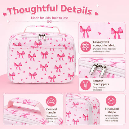 LOIDOU Lunch Box for Kids Boys Girls Insulated Lunch Bag Thermal Meal Tote Reusable Lunch Pail Bags for School Travel (Bow Tie Pink)