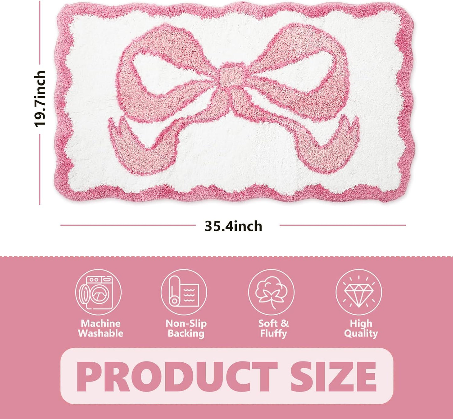 JarThenaAMCS Valentine Scalloped Bow Bathroom Rug Absorbent Pink Cute Bowknot Tufted Bath Mat Non Slip Washable Shower Rug for Coquette Home Bedroom Preppy Room Decor, 19.7 x 35.4 Inch
