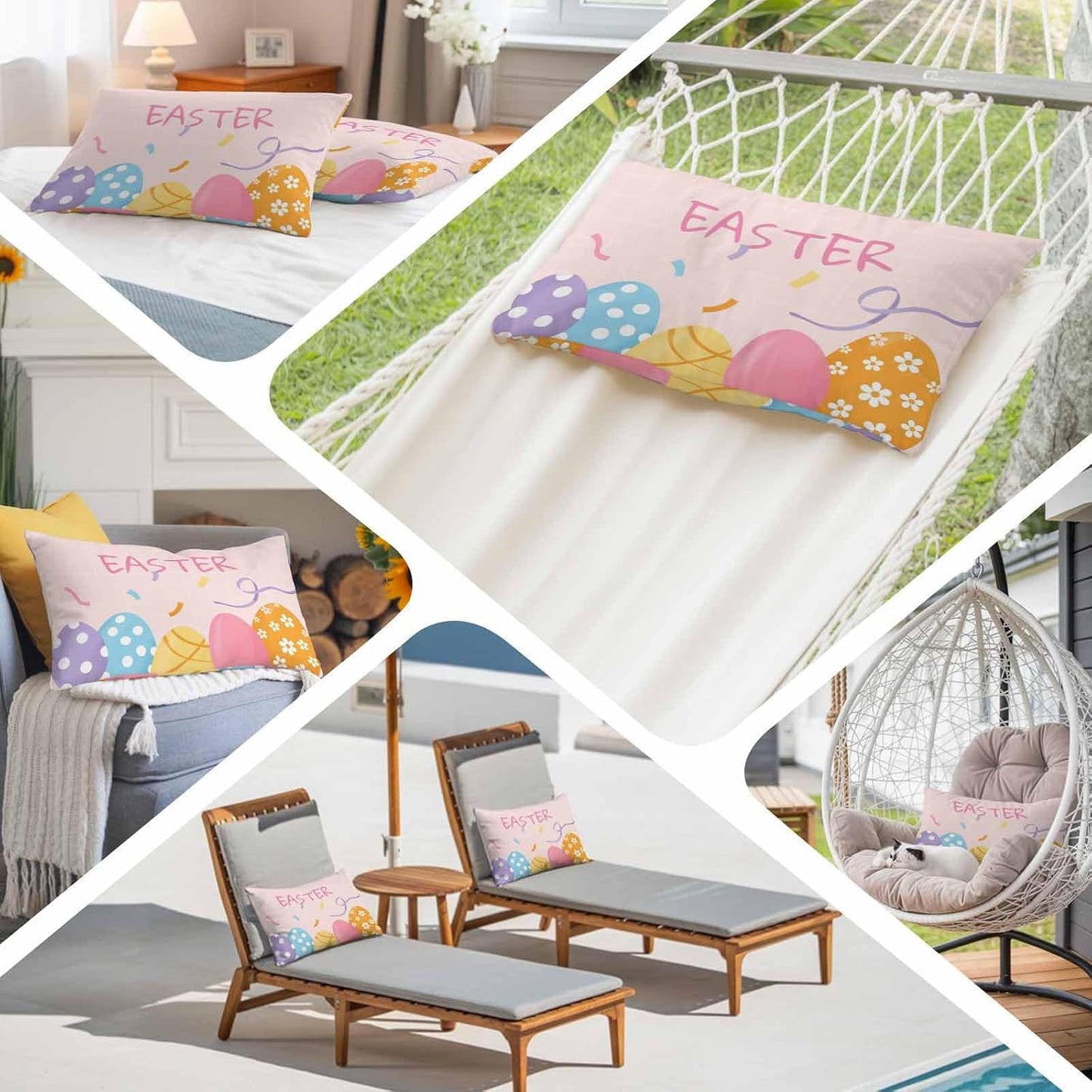 Easter Eggs Pillow Covers 16x24 Inch, Purple Blue Yellow Pink Eggs Light Orange Background Soft Brushed Throw Pillow Covers with Hidden Zipper Decorative Pillowcase for for Bedroom Sofa Couch