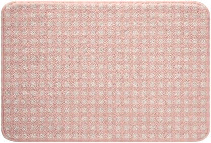 Manfei Pink Gingham Bath Mats Geometric Grid Plaid Bathroom Mats Rugs,Modern Aesthetic Checkered Bath Carpets,Kids Boys Girls Room Decor,Non Slip Absorbent Plush Floor Rugs, 16Wx24L Inches