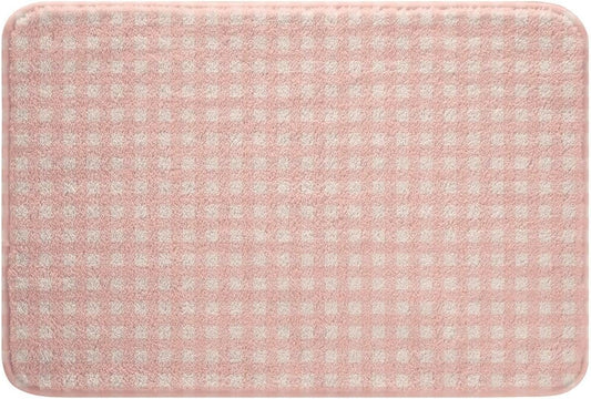 Manfei Pink Gingham Bath Mats Geometric Grid Plaid Bathroom Mats Rugs,Modern Aesthetic Checkered Bath Carpets,Kids Boys Girls Room Decor,Non Slip Absorbent Plush Floor Rugs, 16Wx24L Inches