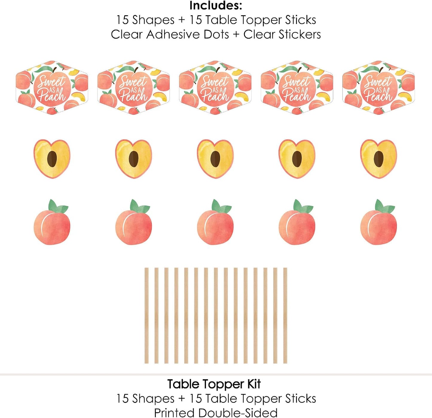 Big Dot of Happiness Sweet as a Peach - Fruit Themed Baby Shower or Birthday Party Centerpiece Sticks - Table Toppers - Set of 15