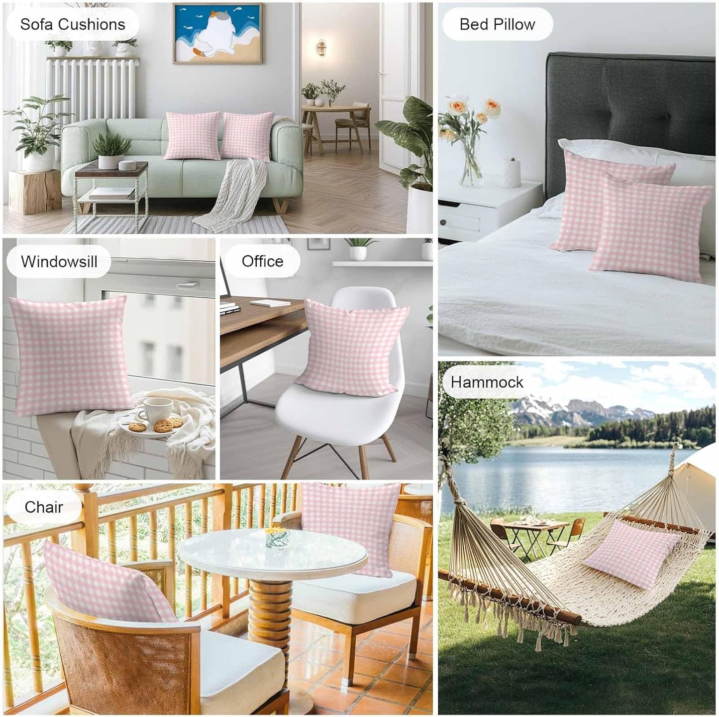 Outdoor Pillow Cover Buffalo Check 2 PCS Waterproof Throw Pillow Covers Pink Plaid Checkered Decorative Pillowcases for Couch Patio Funiture Garden Porch 16 x 16 Inches