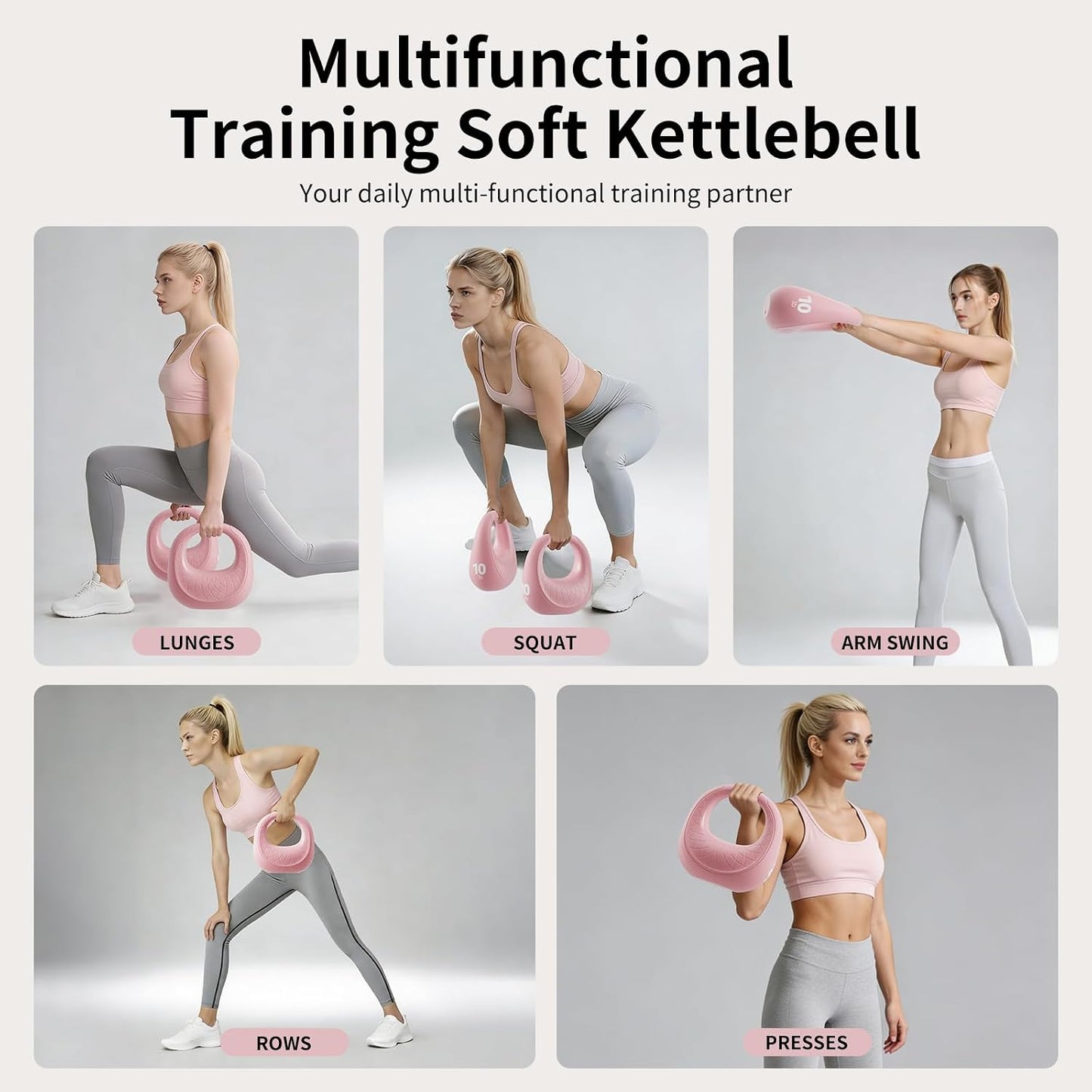 Soft Kettlebell, Kettlebells Anti-Slip Grip with Cushioned Impact-Resistant Base, Strength Training Kettlebells Sets for Home Workouts, Kettlebell for Women/Men/Beginners (6LB/10LB/15LB)