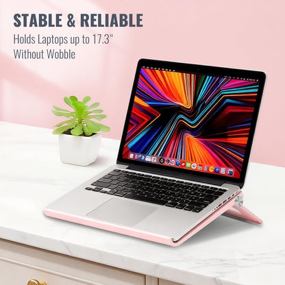 Cute Pink Laptop Stand for Desk - Adjustable Foldable Laptop Riser, Fun White Elephant for Women Coworkers, Ventilated & Sturdy with Anti-Slip Pads for MacBook, Home, Office