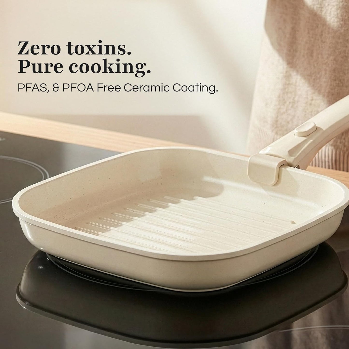Gourmetific® Grill Pan [FOR INDOOR COOKING] - Non-Stick Square Frying Pan for Stove Tops & other Cooking Tops - Perfect for Grilling Steak, Bacon & Grilled Cheese - Non-Toxic Aluminum Pan (Pink)