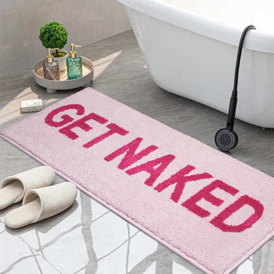 KOEXM Get Naked Bath Mat 18" x 47" Pink Long Runner Mat for Bathroom Non Slip Absorbent Machine Washable Bathroom Rug