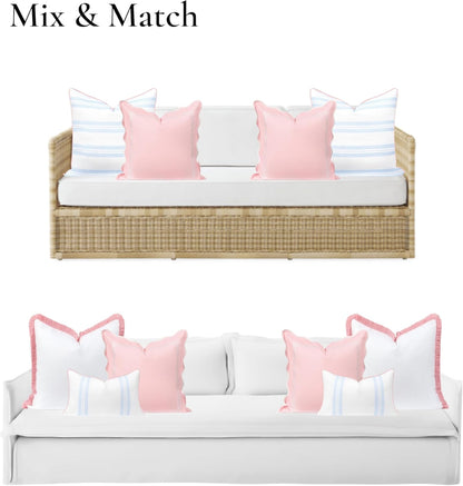 Hofdeco Premium Coastal Grandmillennial Scalloped Patio Indoor Outdoor Throw Pillow Cover Only, 20"x20" Water Repellent for Backyard, Couch, Poolside, Blush Pink Embroidered Frame