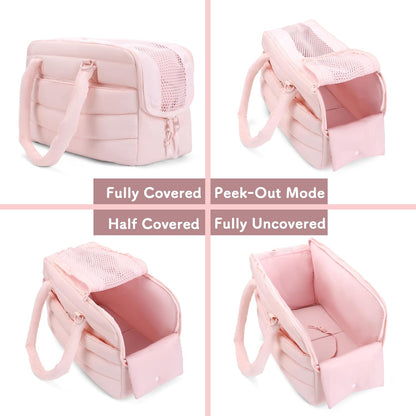 Dog Purse Carrier for Small Dog Cat Rabbit up to 13 lbs, Lightweight Portable Soft Sided Pet Purses, Quilted Puffy Tote Puppy Carrier with Large Pockets for Hiking, Travel, Vet Pink