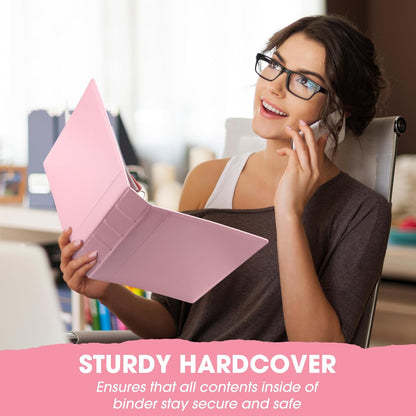 Marspark 2 Pcs 3 Ring Leather Binder Notebook Vintage Professional Binder Hardback Letter Size 8.5 x 11 Documents Round Rings Holds 200 Sheets with 2 Inner Pockets(1.5 Inch,Light Pink)