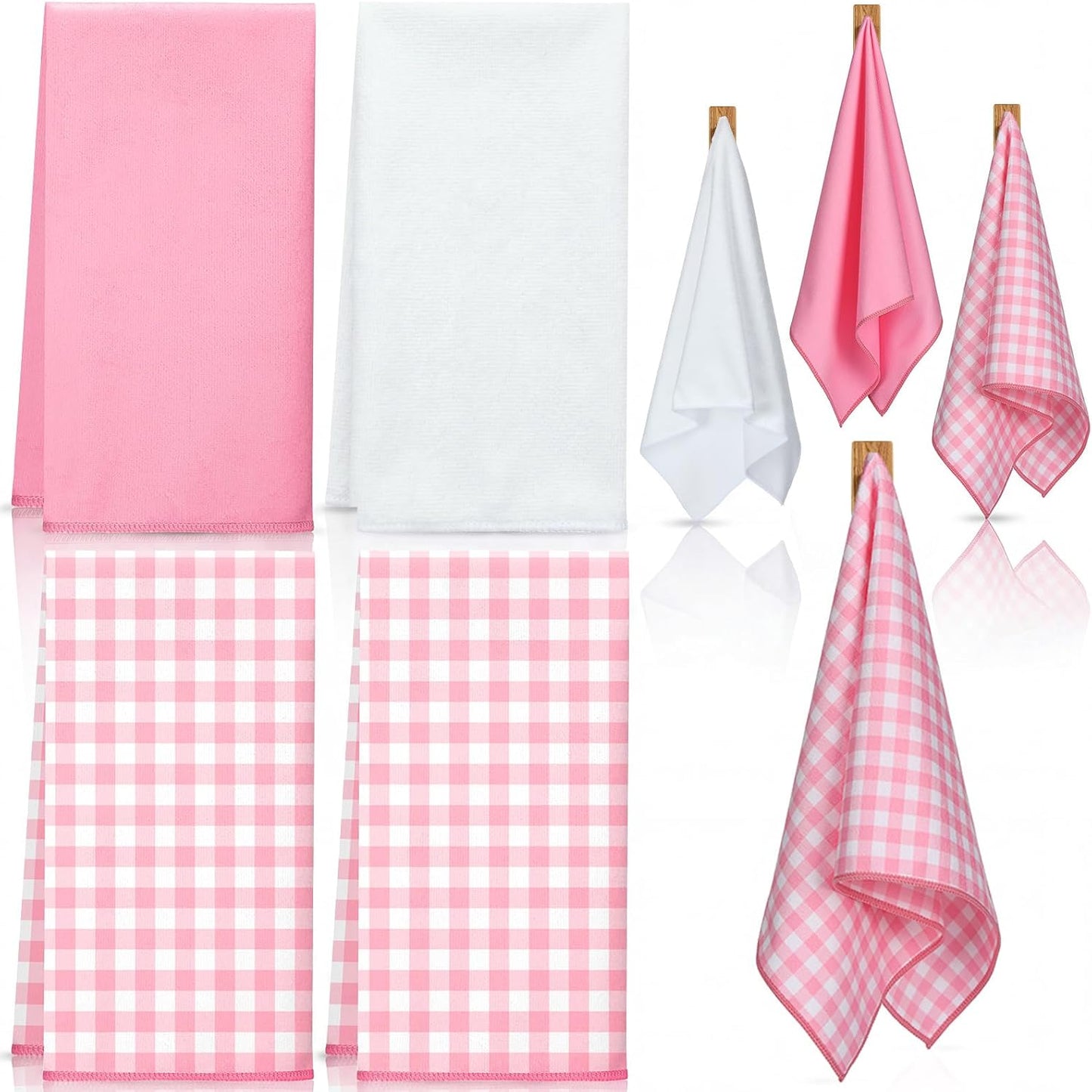 Mindsoft 4 Pcs Gingham Kitchen Towels Set Gingham Dish Towels 29.5 x 15.7 Inch Quick-Drying Hand Tea Towel for Farmhouse Restaurant Accessories Kitchen Decor(Pink and White)