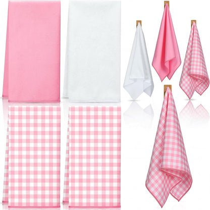 Mindsoft 4 Pcs Gingham Kitchen Towels Set Gingham Dish Towels 29.5 x 15.7 Inch Quick-Drying Hand Tea Towel for Farmhouse Restaurant Accessories Kitchen Decor(Pink and White)