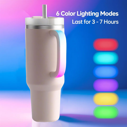 Stanley Cup Handle with 6-Color LED Lights, Compatible with 40oz/30oz Water Bottle Stanley Tumblers, Fun Glow Accessory for Nighttime & Parties, Use for Outdoor, Party, Home (Pink)