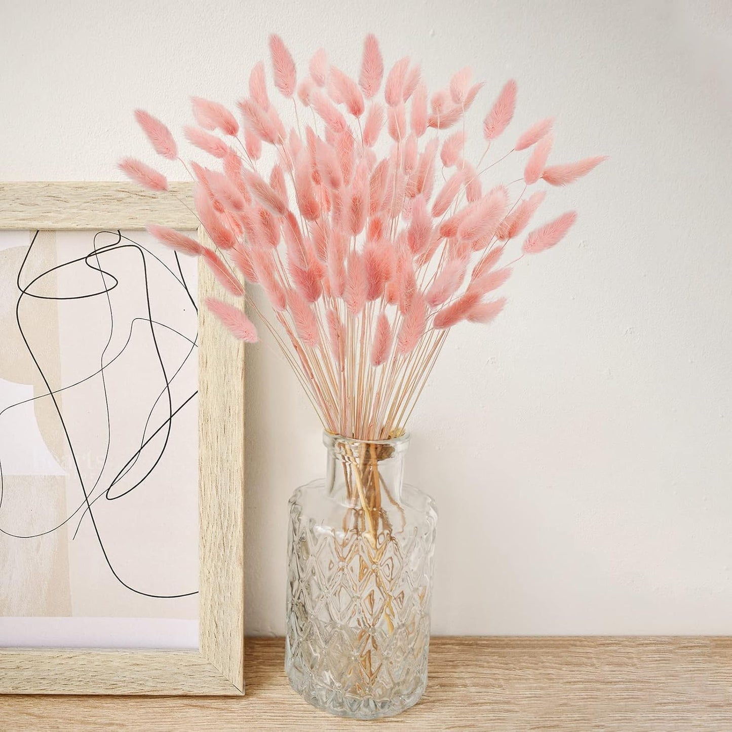 Uieke 17’’ Natural Bunny Tails Dried Flowers, 120 Pcs Dried Lagurus Ovatus, Dried Pink Pampas Grass Decor for Farmhouse Flower Arrangements Wedding Home Boho Party Decorations