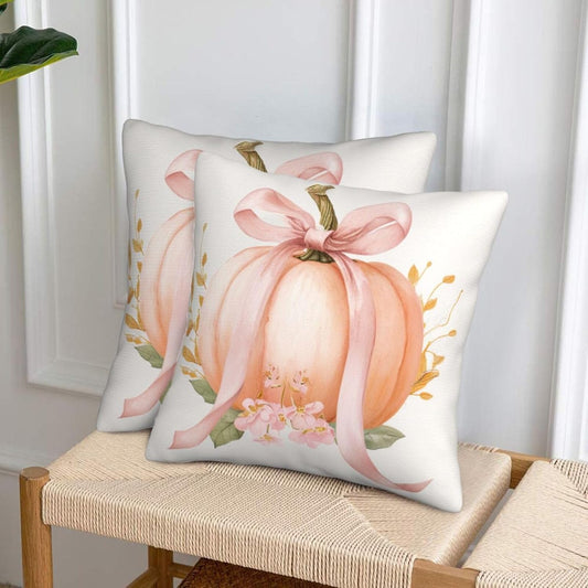 Pastel Peach Pumpkin Large Pink Bow Throw Pillows Covers, Couch Sofa Pillow Cases,Zipper Bedding Cushion Cases for Living Room,18x18 Inch