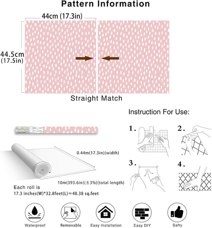 HAOKHOME Pink Peel and Stick Wallpaper Boho Modern Dots Wall Paper Removable for Bedroom Living Room Pink/White Contact Paper 17.3in x 32.8ft