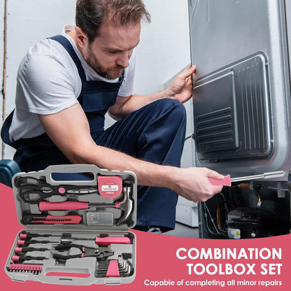 34-Piece Household Tools Kit, Household Tool Set General Repair Small Hand Tool Kit in Toolbox Storage Case, Household Tool Set for Women, Girls and Ladies, Pink, Mini Tool Box Set for Dorm