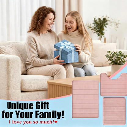 Memory Foam Bath Mat Set 3 Piece，Super Soft Absorbent Bathroom Rug Non Slip, Quick Dry,Machine Wash, Perfect Plush Bathroom Rugs,Home Decor Accessories,Pink