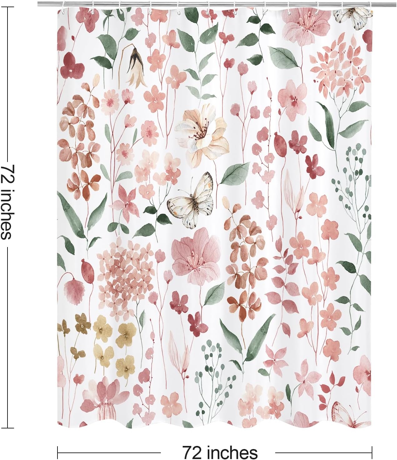 Litabel Pink Floral Shower Curtain, Plant Leaves with Flower Shower Curtains for Summer Pink Bathroom Decor, Modern Farmhouse Waterproof Fabric Botanical Shower Curtain Set with Hooks 72x72 Inch