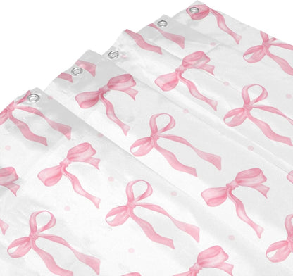 Cute Shower Curtain Pink Bow Fabric Shower Curtains for Bathroom Modern Aesthetic Cloth Shower Curtain Set with Hooks 72x72 Inch, Pink Bow