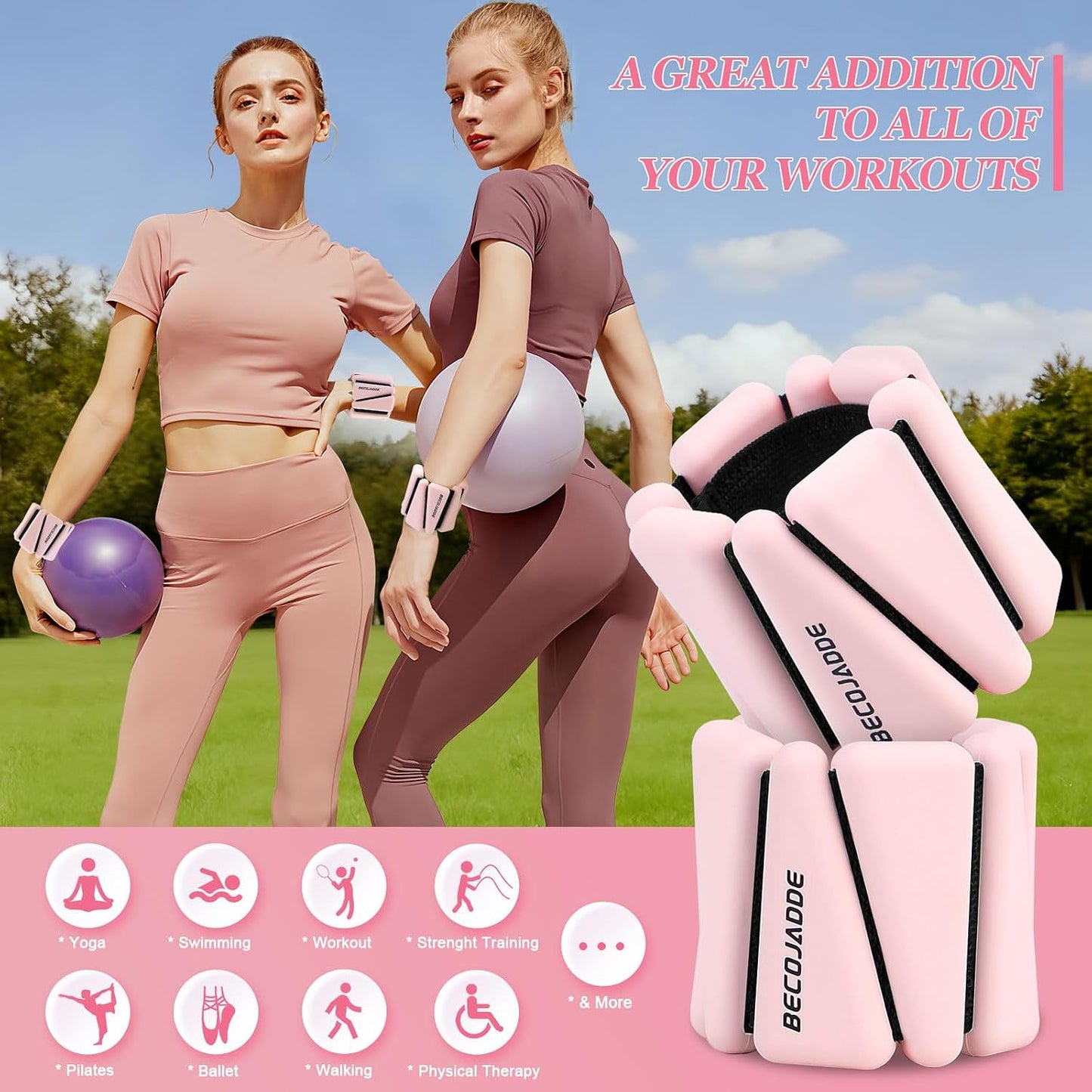 BECOJADDE Ankle Weights Set of 2 (1 lb/2 lb/3 lb Each) Adjustable Wrist Weights for Women Men Wearable Arm Leg Weight for Pilates, Running, Walking, Workout, Yoga