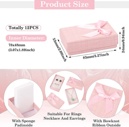 Craftdady 12 pcs Jewelry Gift Box Set Empty Packaging Cases with Bowknot Rectangle Cardboard Paper Jewelry Boxes with Lid for Necklaces Rings Earrings Pendants Displaying (Pink)