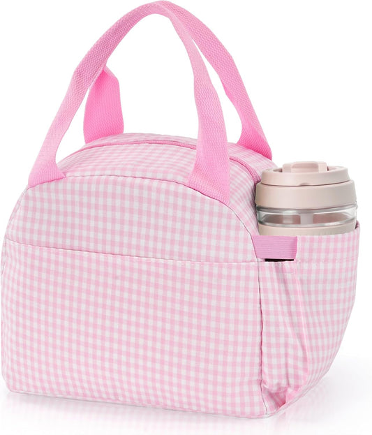 Insulated Lunch Bag for Women, Reusable Lunch Box Tote for Work & Office, Portable Leakproof Cooler Bag Roomy Adult Lunch Bags for Travel, Picnic & Daily Meals, Light Pink Gingham