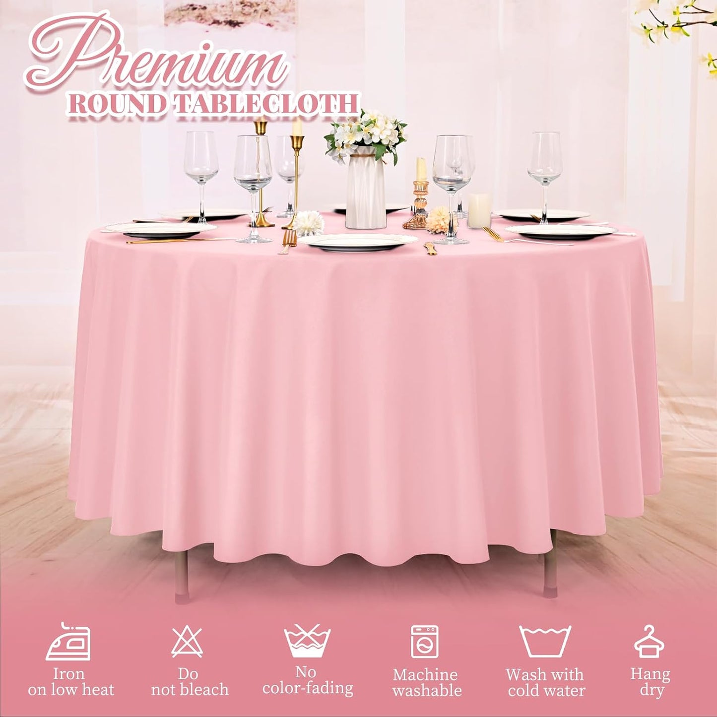 Pesonlook 10 Pack Pink Round Tablecloth 90 Inch, Waterproof Polyester Fabric Table Cloth for Round Tables, Stain Wrinkle Resistant Tablecloths Washable Table Cover for Wedding Dining Party Banquet