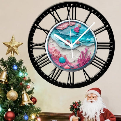 Metal Wall Clock for Living Room -10" Pink Coral Ocean Beach Shells Silent Non Ticking,Battery Operated, Antique Clocks for Farmhouse,Bedroom,Kitchen - Rome Numerals
