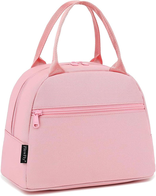 FlowFly Lunch Bag for Women Insulated Lunch Box Corduroy Lunch Tote Cooler for Travel Work Picnic, Pink