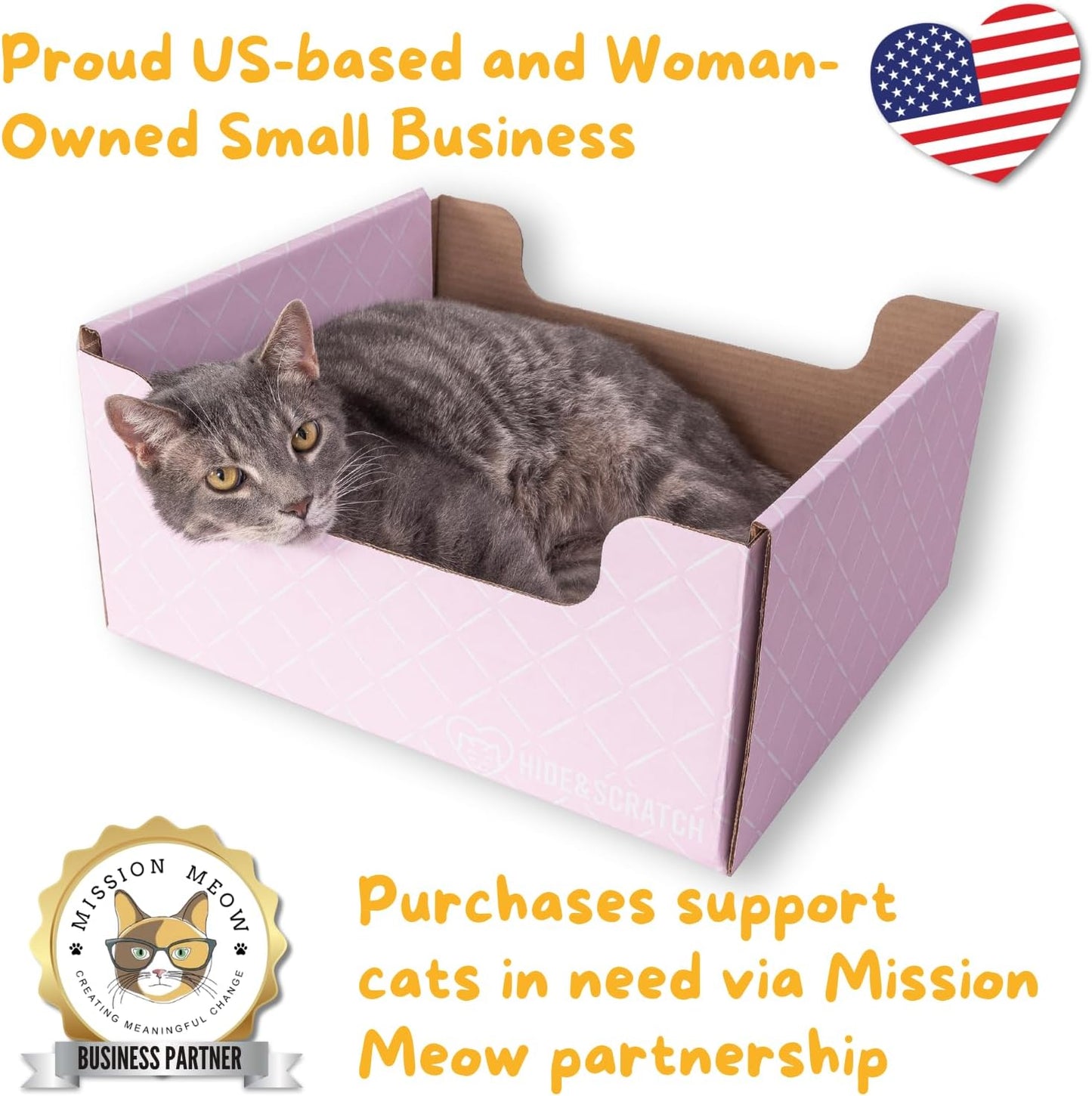 Hide & Scratch Cardboard Cat Scratcher Box & Bed - Light Pink Diamond | Double-Sided Corrugated Pad for Indoor Cats | Refillable Scratching Board Toy for Play & Furniture Protection