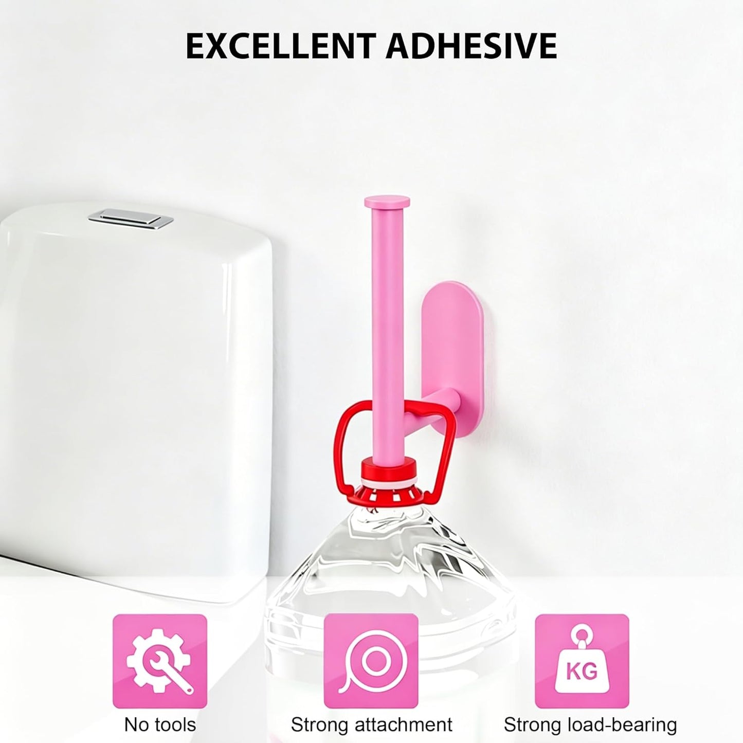 Pink Toilet Paper Holder, Self Adhesive Toilet Paper Roll Holder No Drilling Wall Mount for Bathroom, Toilet