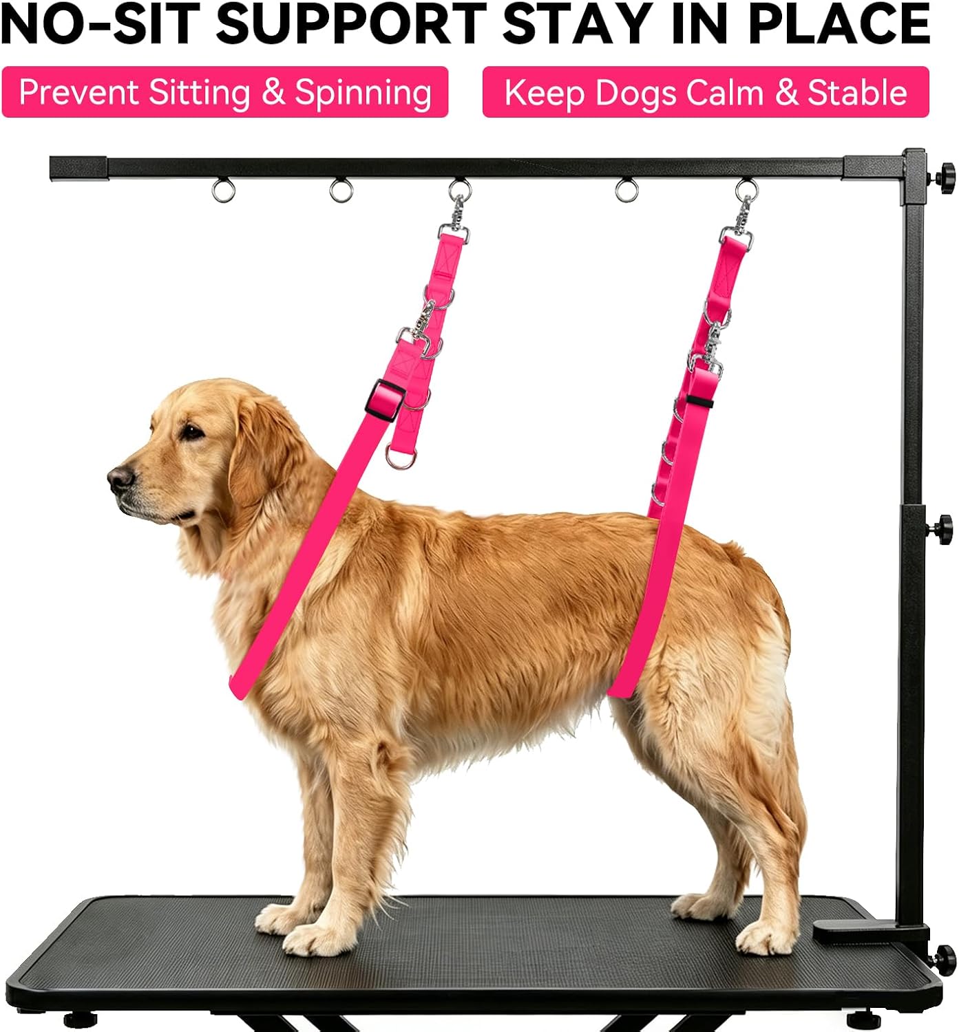 Waterproof Dog Grooming Belly Strap with Clamp Extender – Dog Grooming Loop Restraint for Table Arm, Bathing & Hair Cutting for Small, Medium and Large Dogs (Pink)