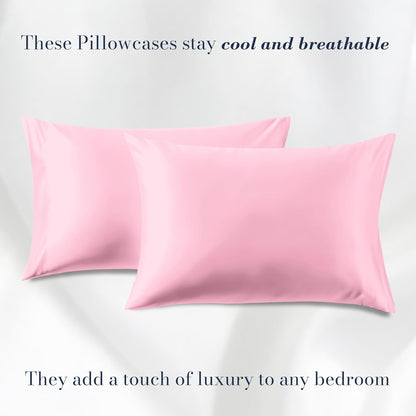 Mocassi Premium Set of 2 Satin Pillowcases with Hidded Zipper - Wrinkle Free, Smooth and Cooling Luxurious Satin Silky Pack of 2 Ultra Soft Pillow Covers, Standard/Queen, Light Pink